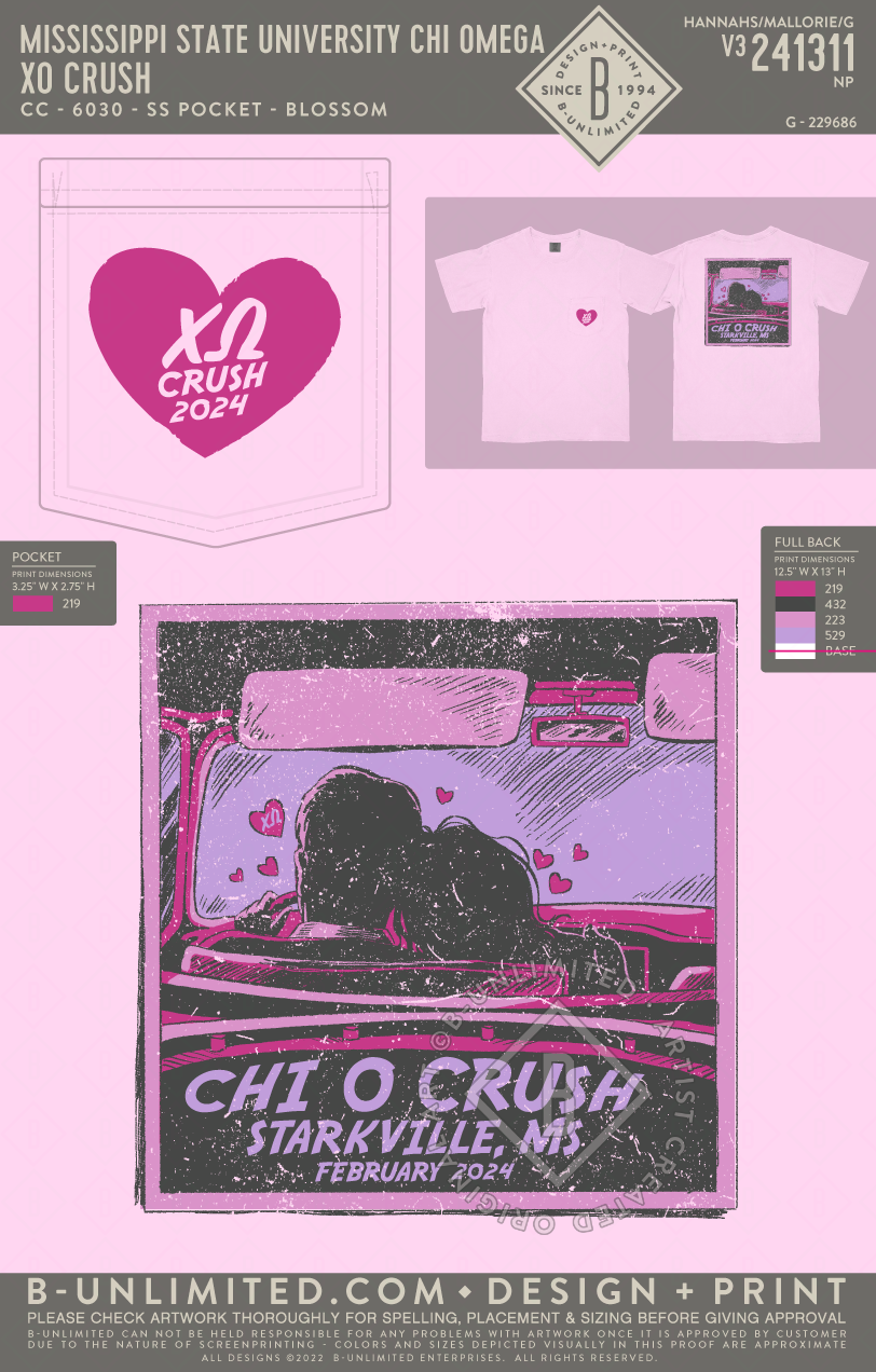 Mississippi State University Chi Omega XO Crush CC 6030 SS Pocket Blossom