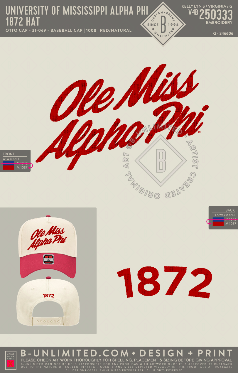 University Of Mississippi Alpha Phi - 1872 Hat - Otto Cap - 31-069 - B ...