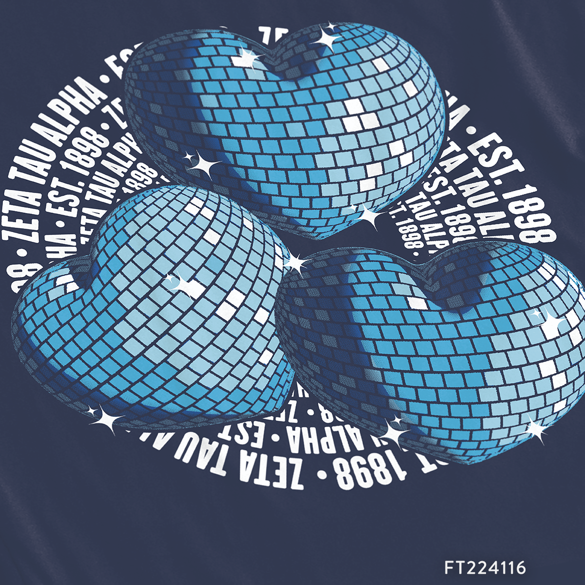 Zeta Tau Alpha PR Disco Ball Hearts T-Shirt Design – B-Unlimited Custom ...