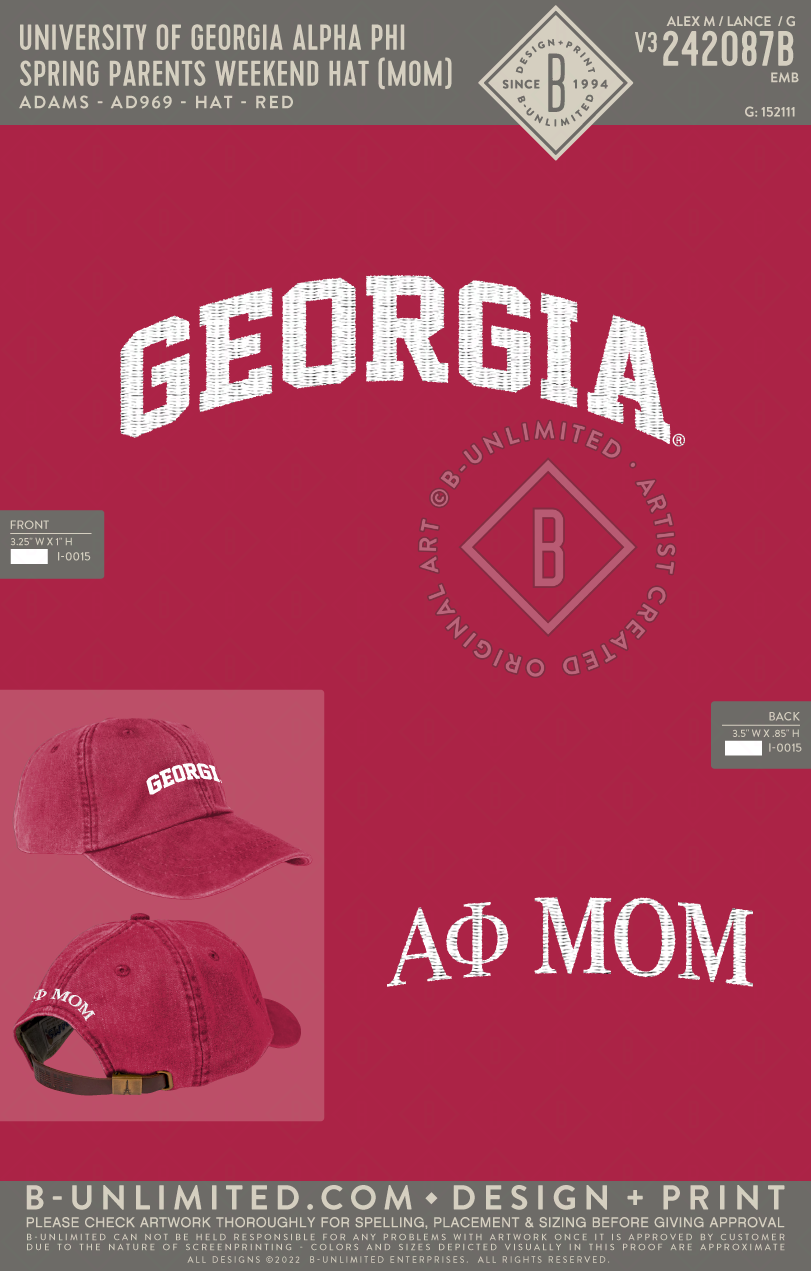 UGA APHI Spring Parents weekend hat (mom) Adams AD969 Hat Re