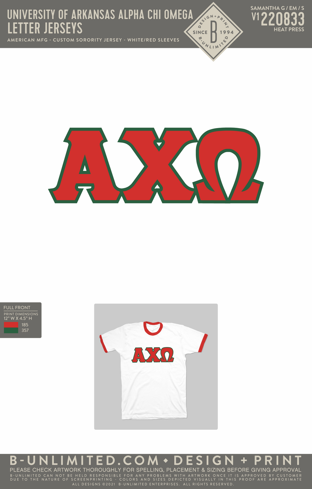 UofA AXO - 220833 - Letter Jerseys (WHITE) - American MFG - Custom Sorority Jersey - White/Red