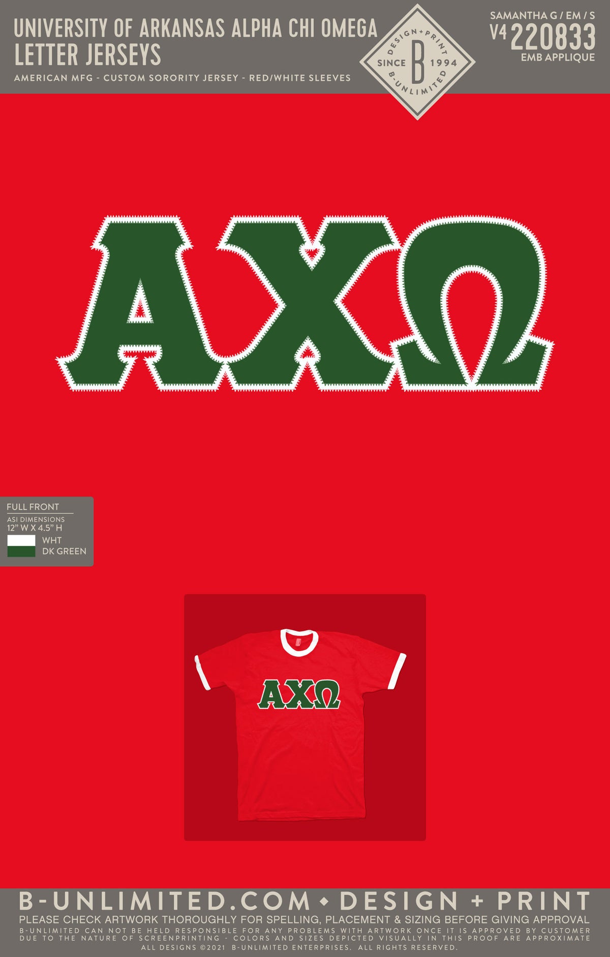 UofA AXO - 220833 - Letter Jerseys - American MFG - Custom Sorority Jersey - RED/WHITE