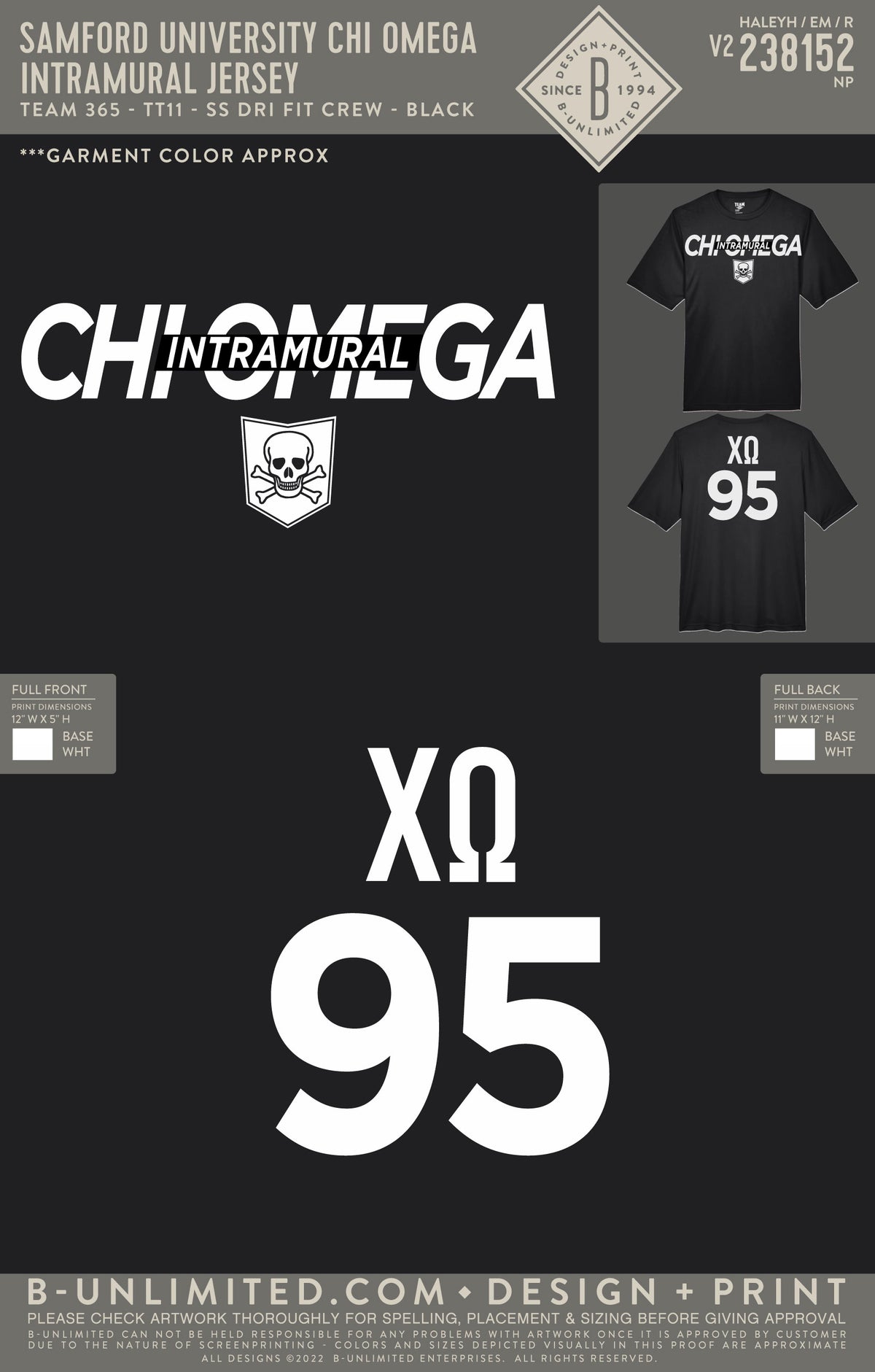 Samford University Chi Omega - Intramural Jersey - Team 365 - TT11 - SS Dri Fit Crew - Black