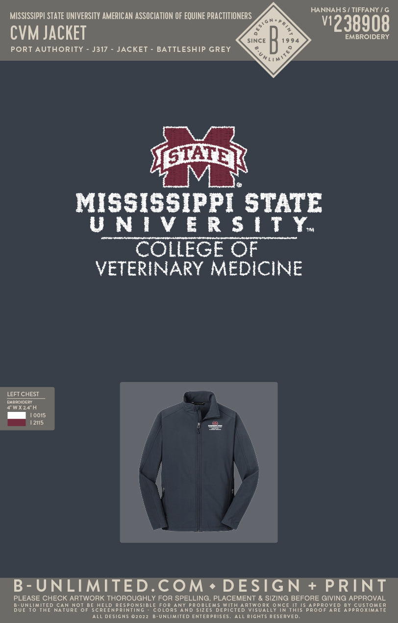 Mississippi State University American Association of Equine Practitioners - CVM Jacket - Port Authority - J317 - Jacket - Battleship Grey