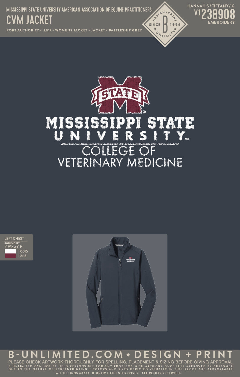 Mississippi State University American Association of Equine Practitioners - CVM Jacket - Port Authority - L317 - Womens Jacket - Battleship Grey