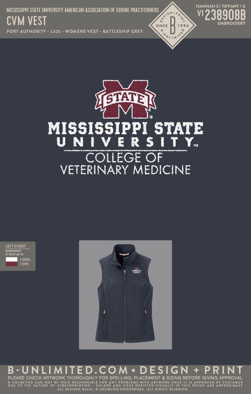 Mississippi State University American Association of Equine Practitioners - CVM Vest - Port Authority - L325 - Women's Soft Shell Vest - Battleship Grey