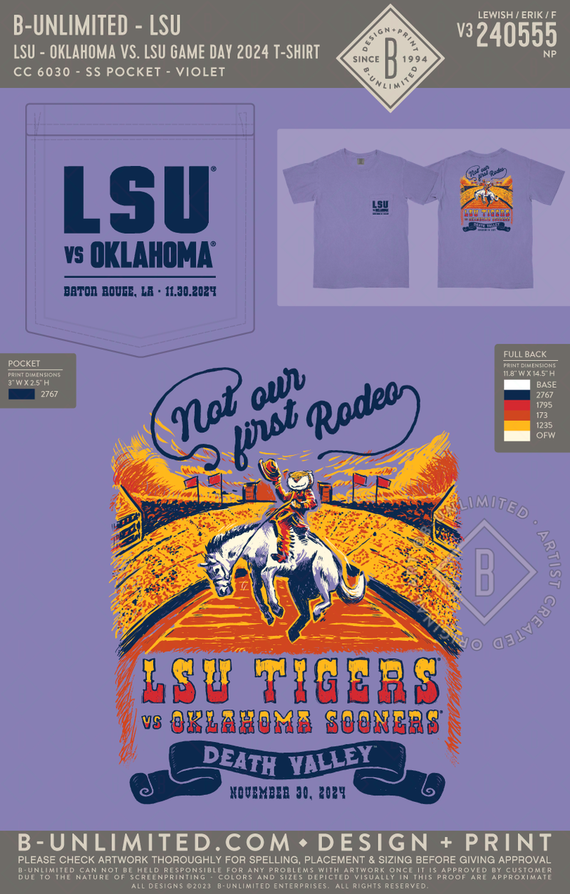 B-Unlimited Game Day - LSU - Oklahoma Vs. LSU Game Day 2024 T-Shirt (W ...