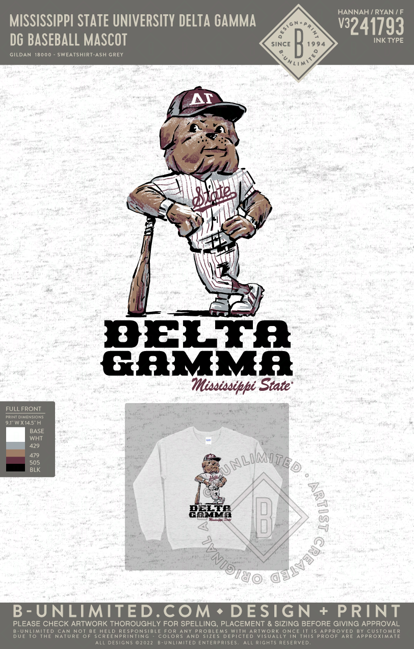 Mississippi State University Delta Gamma - Dg Baseball Mascot (72hours 