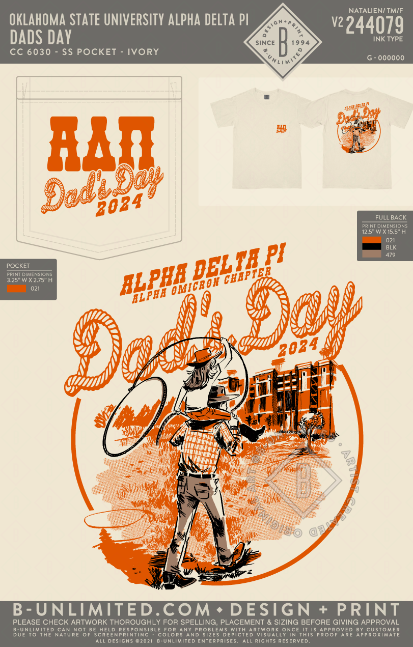 Oklahoma State University Alpha Delta Pi - Dads Day - CC - 6030 - SS Pocket - Ivory