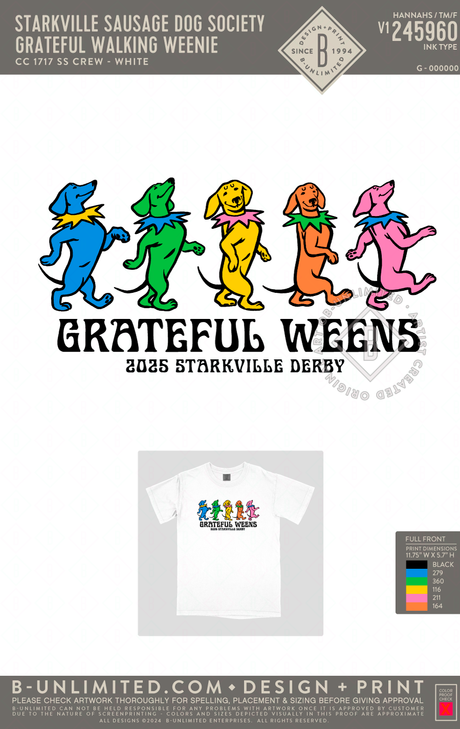 Starkville Sausage Dog Society - Grateful Weens - CC - 1717 - SS Crew - White