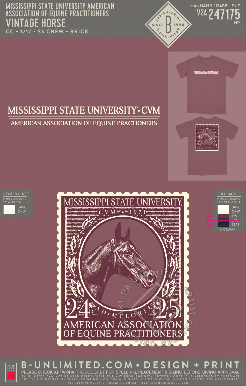 Mississippi State University American Association of Equine Practitioners - Vintage Horse - CC - 1717 - SS Crew - Brick