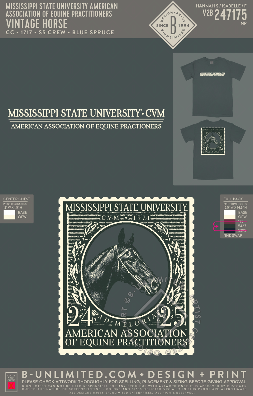 Mississippi State University American Association of Equine Practitioners - Vintage Horse - CC - 1717 - SS Crew - Blue Spruce