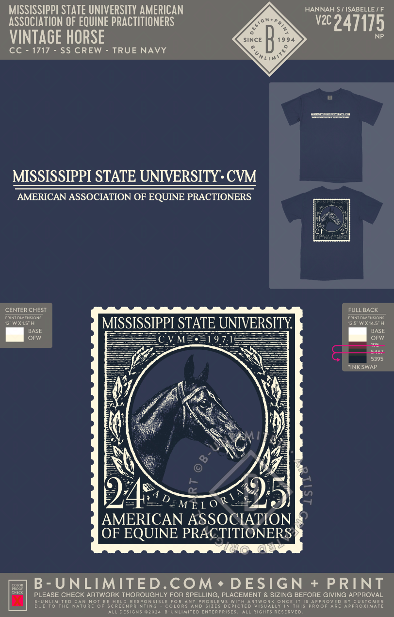 Mississippi State University American Association of Equine Practitioners - Vintage Horse - CC - 1717 - SS Crew - True Navy