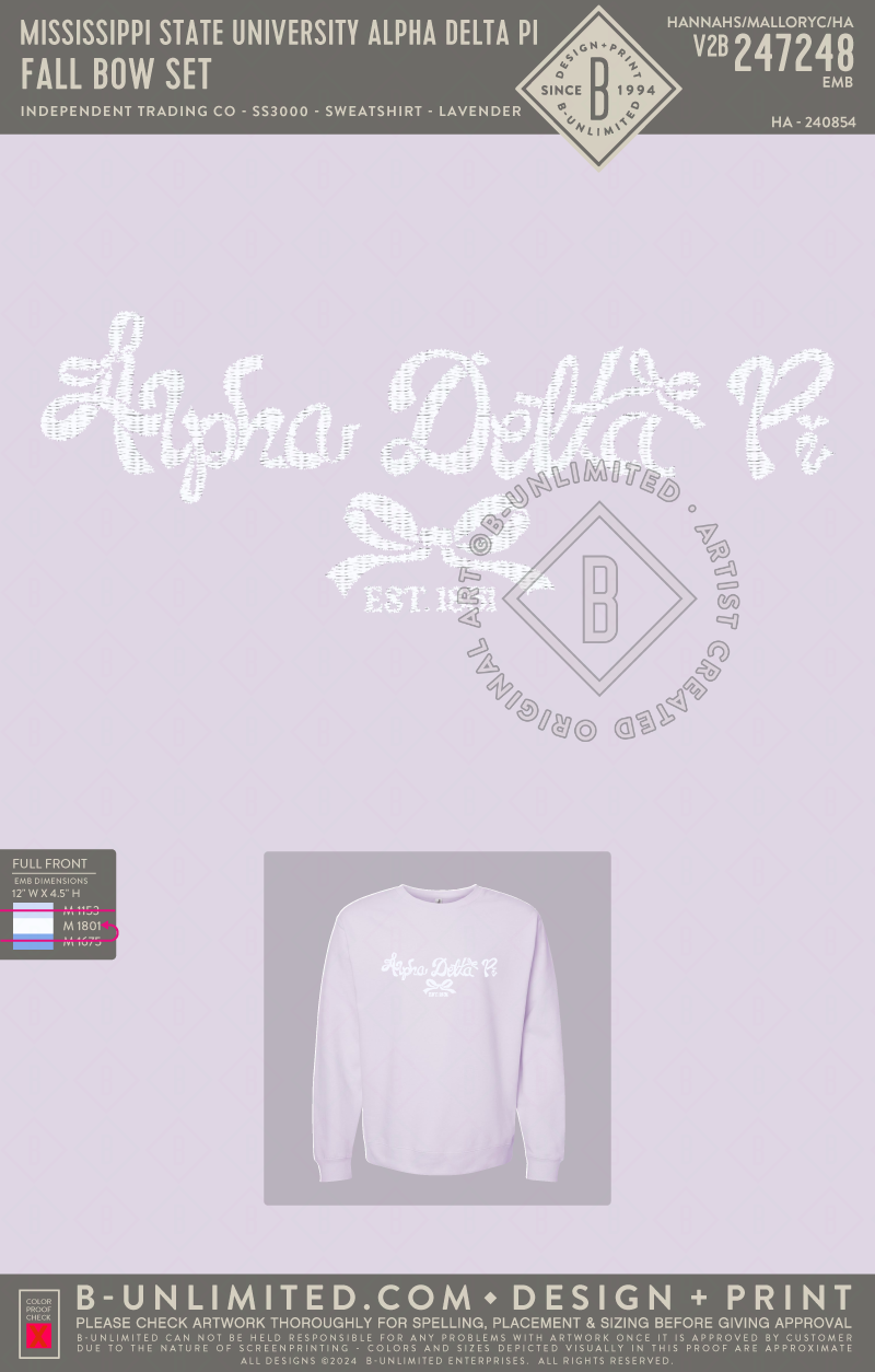 Mississippi State University Alpha Delta Pi - Fall Bow Set - Independent Trading Co - SS3000 - Sweatshirt - Lavender