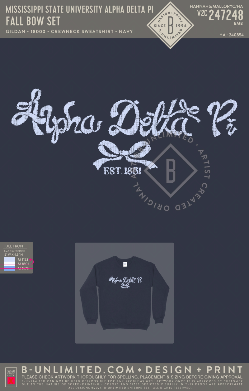 Mississippi State University Alpha Delta Pi - Fall Bow Set - Gildan - 18000 - Crewneck Sweatshirt - Navy