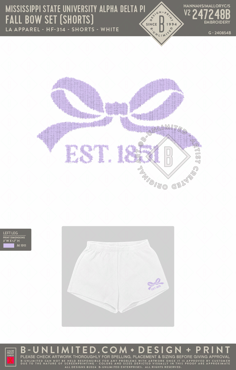 Mississippi State University Alpha Delta Pi - Fall Bow Set (Purple Shorts) - LA Apparel - HF-314 - White