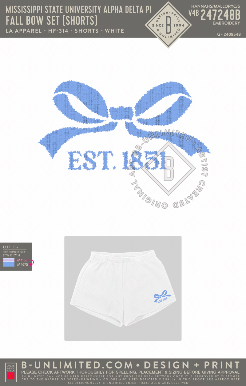 Mississippi State University Alpha Delta Pi - Fall Bow Set (Blue Bottoms) - LA Apparel - HF-314 - White