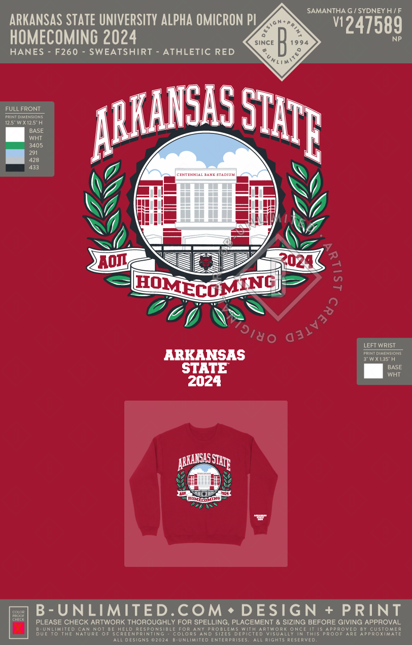 Arkansas State University Alpha Omicron Pi - Homecoming 2024 - Hanes - F260 - Sweatshirt - Deep Red