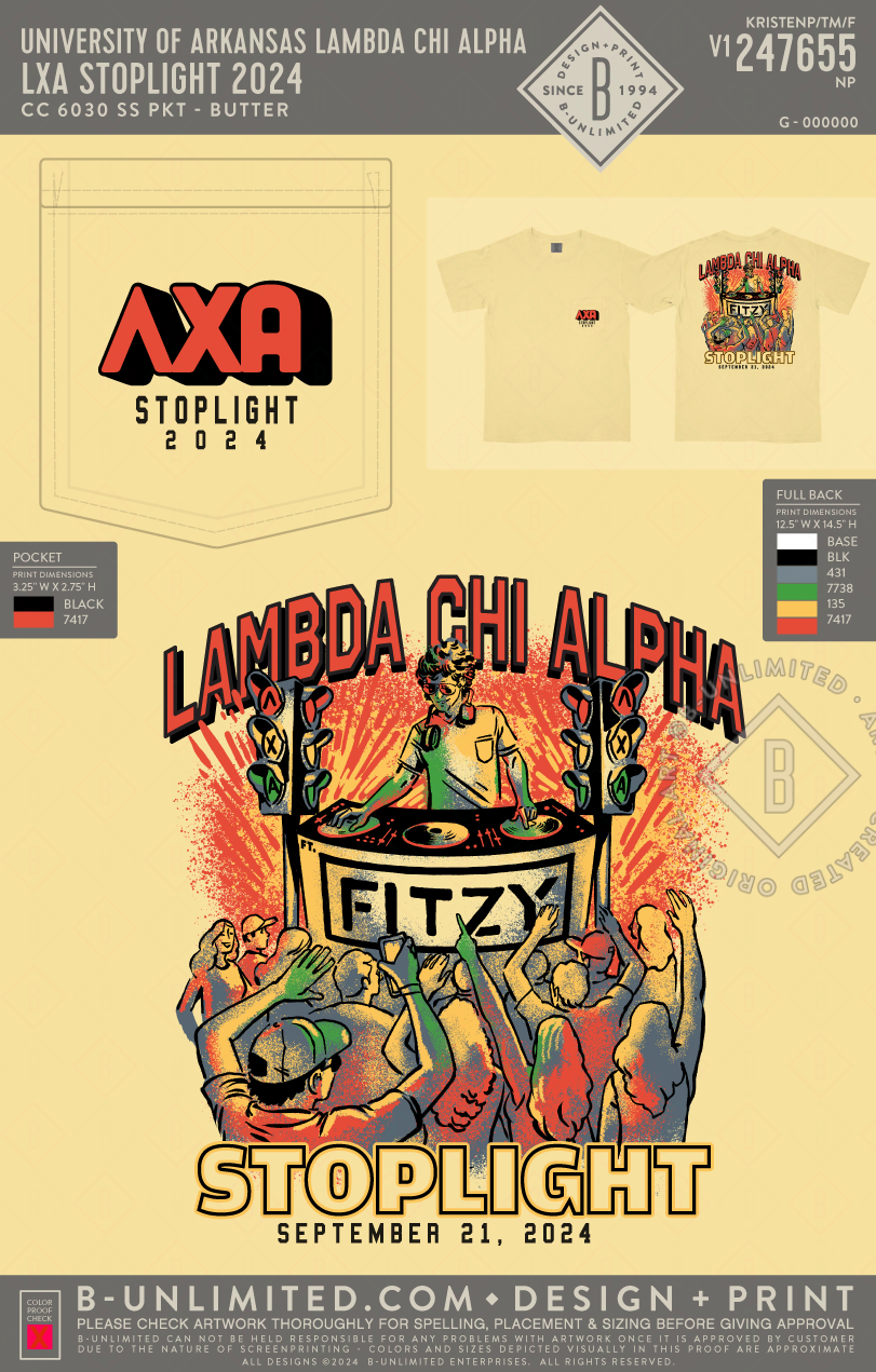 University of Arkansas Lambda Chi Alpha - LXA Stoplight 2024 - CC - 6030 - SS Pocket - Butter