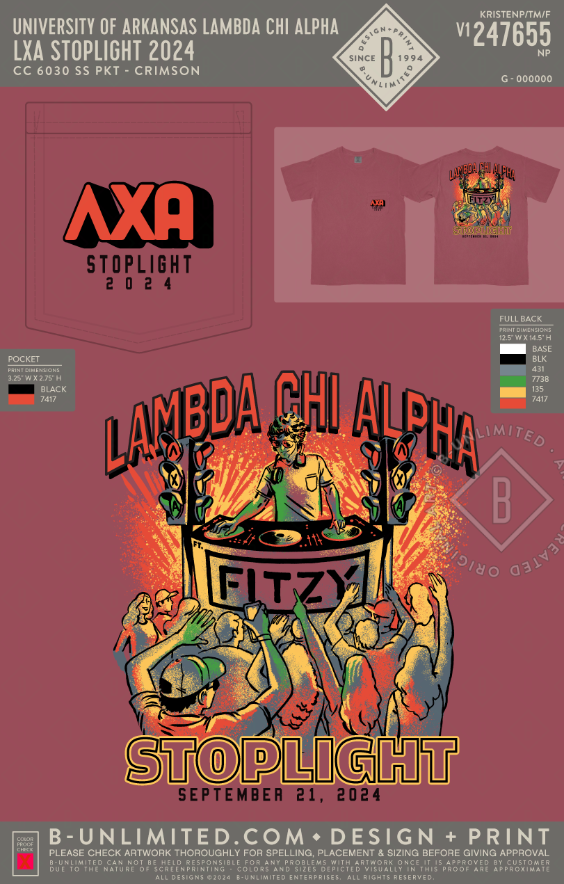 University of Arkansas Lambda Chi Alpha - LXA Stoplight 2024 - CC - 6030 - SS Pocket - Crimson