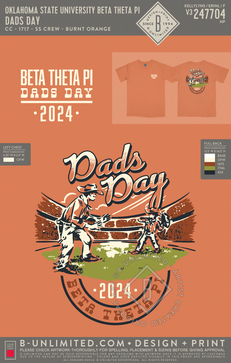 Oklahoma State University Beta Theta Pi - Dads Day - CC - 1717 - SS Crew - Burnt Orange