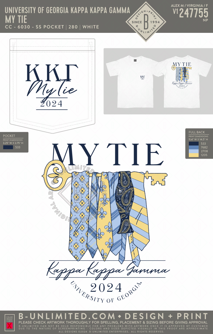 UGA KKG - My Tie - CC - 6030 - SS Pocket - White