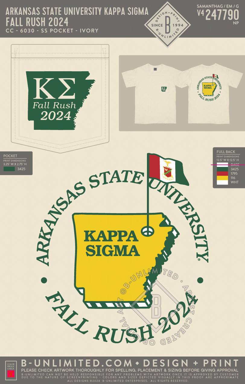 Arkansas State University Kappa Sigma - Fall Rush 2024 - CC - 6030 - SS Pocket - Ivory