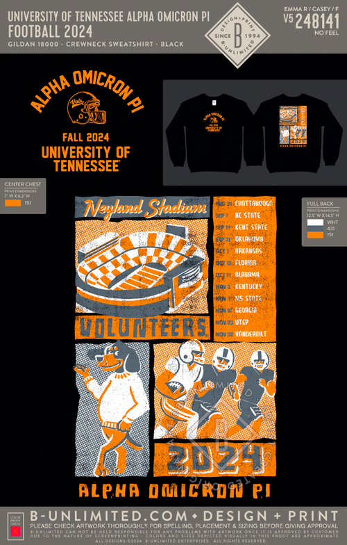 University of Tennessee Alpha Omicron Pi - FOOTBALL 2024 - Gildan - 18 ...