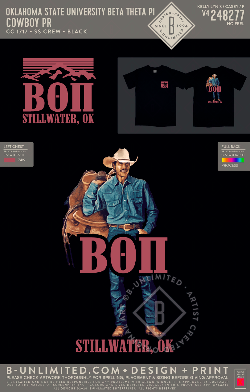 Oklahoma State University Beta Theta Pi - Cowboy PR - CC - 1717 - SS Crew - Black