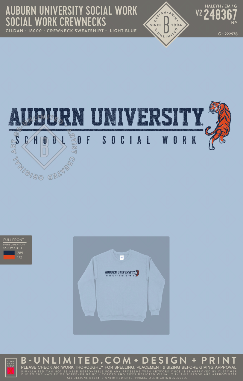 Auburn University Social Work - Social Work Crewnecks - Gildan - 18000 - Crewneck Sweatshirt - Light Blue