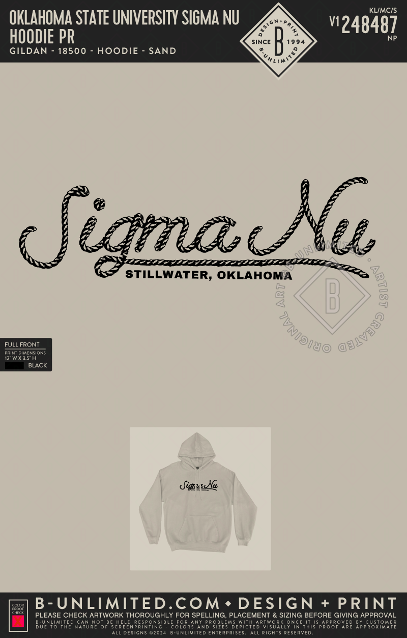 Oklahoma State University Sigma Nu - Hoodie PR - Gildan - 18500 - Hoodie - Sand