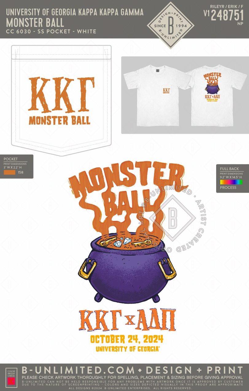 UGA KKG - Monster Ball - CC - 6030 - SS Pocket - White