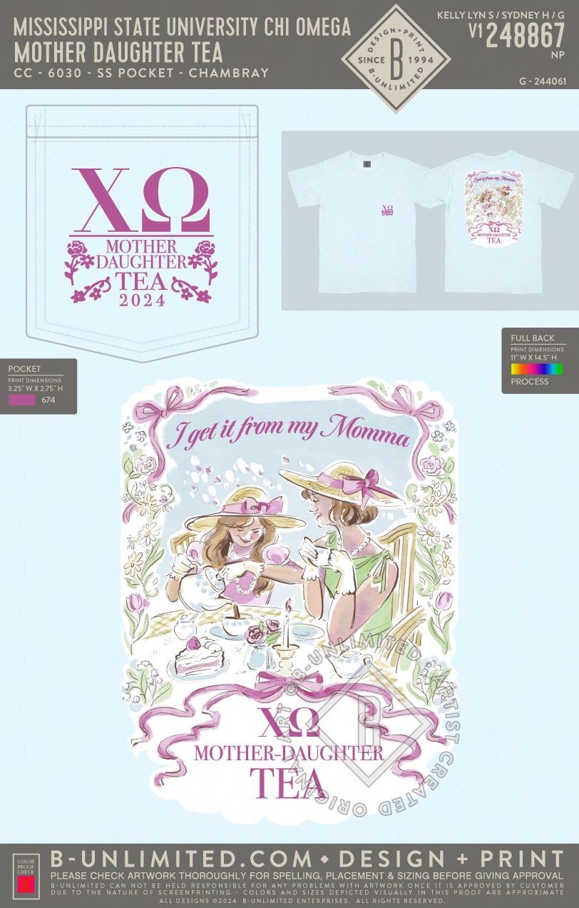 Mississippi State University Chi Omega - Mother Daughter Tea - CC - 6030 - SS Pocket - Chambray