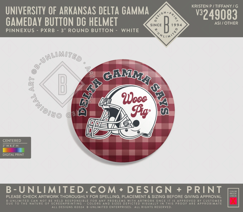 University of Arkansas Delta Gamma - Gameday Button DG Helmet - PinNexus - PXRB - 3" Round Button - White