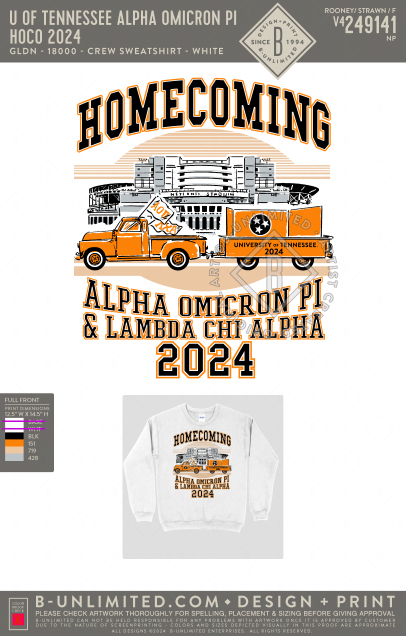 University of Tennessee Alpha Omicron Pi - HOCO 2024 - Gildan - 18000 - Crewneck Sweatshirt - White