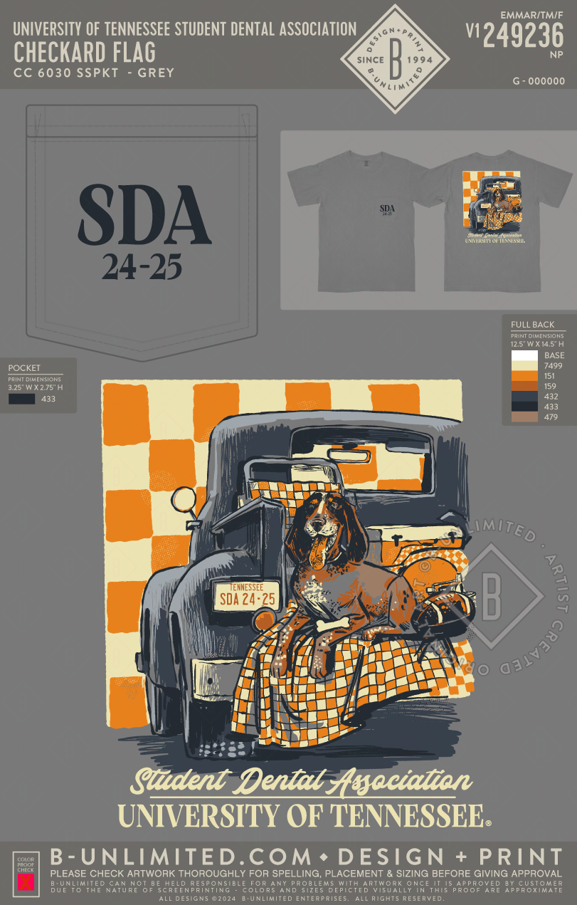 University of Tennessee Student Dental Association - Checkered Flag - CC - 6030 - SS Pocket - Grey