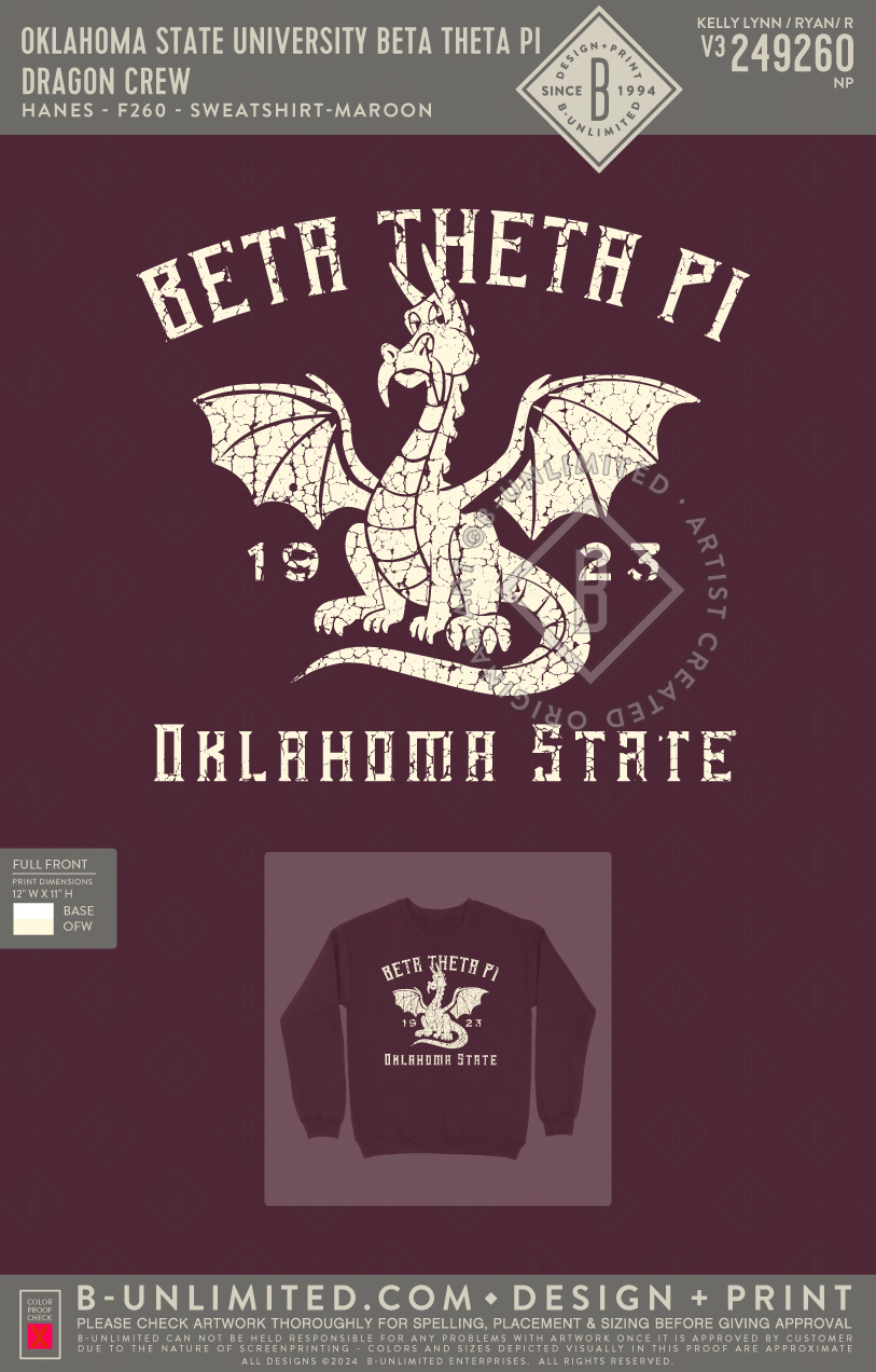 Oklahoma State University Beta Theta Pi - Dragon Crew - Hanes - F260 - Sweatshirt - Maroon