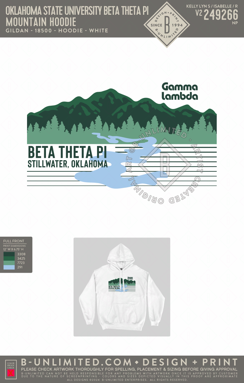 Oklahoma State University Beta Theta Pi - Mountain Hoodie - Gildan - 18500 - Hoodie - White