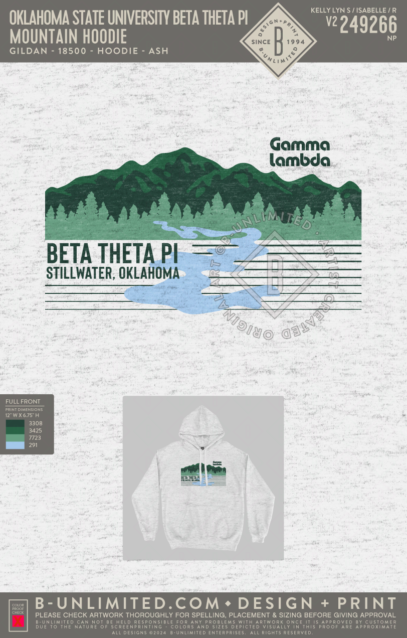 Oklahoma State University Beta Theta Pi - Mountain Hoodie - Gildan - 18500 - Hoodie - Ash Grey