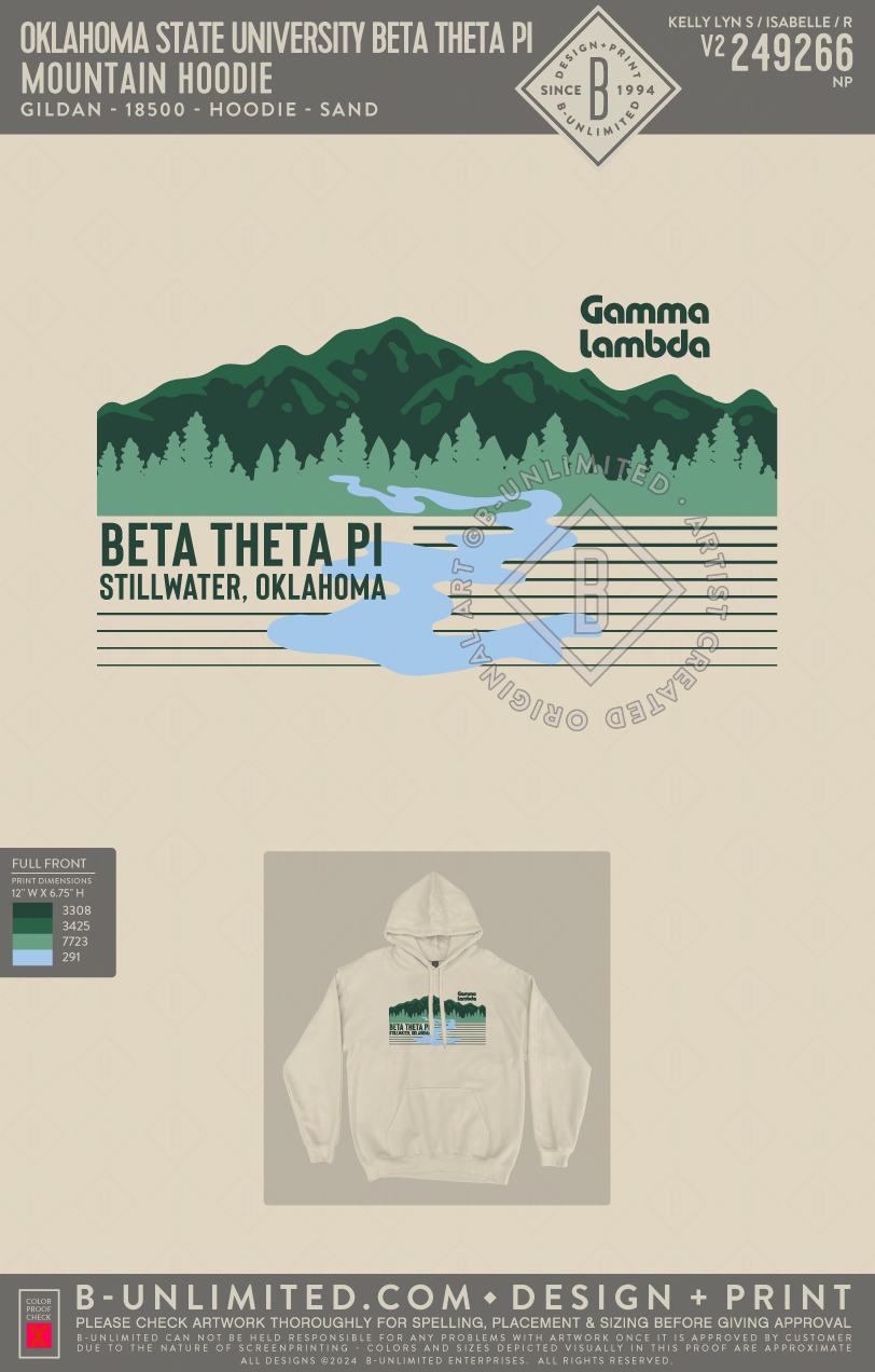 Oklahoma State University Beta Theta Pi - Mountain Hoodie - Gildan - 18500 - Hoodie - Sand