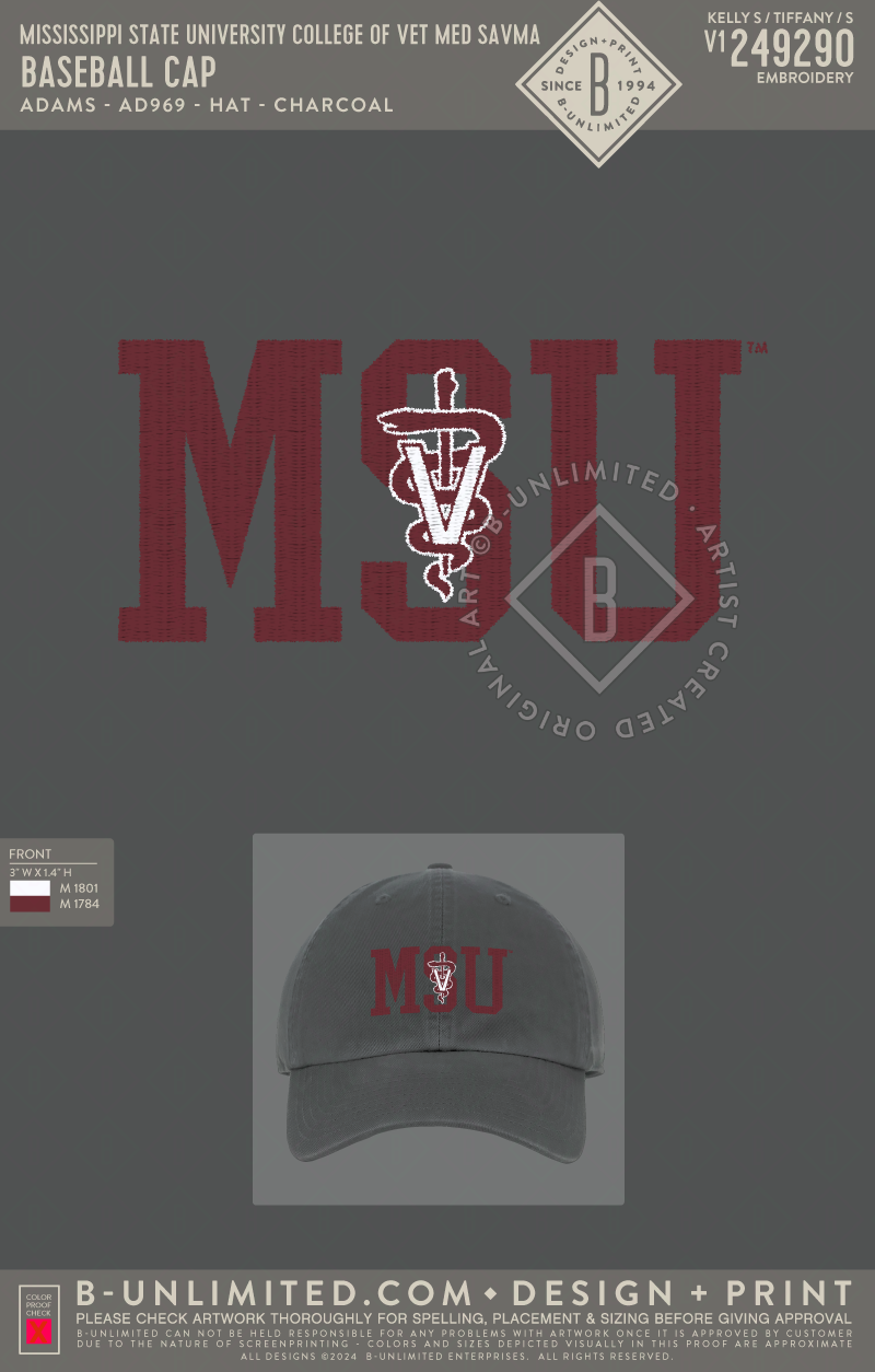 Mississippi State University College of Vet Med SAVMA - Baseball Cap - Adams - AD969 - Hat - Charcoal