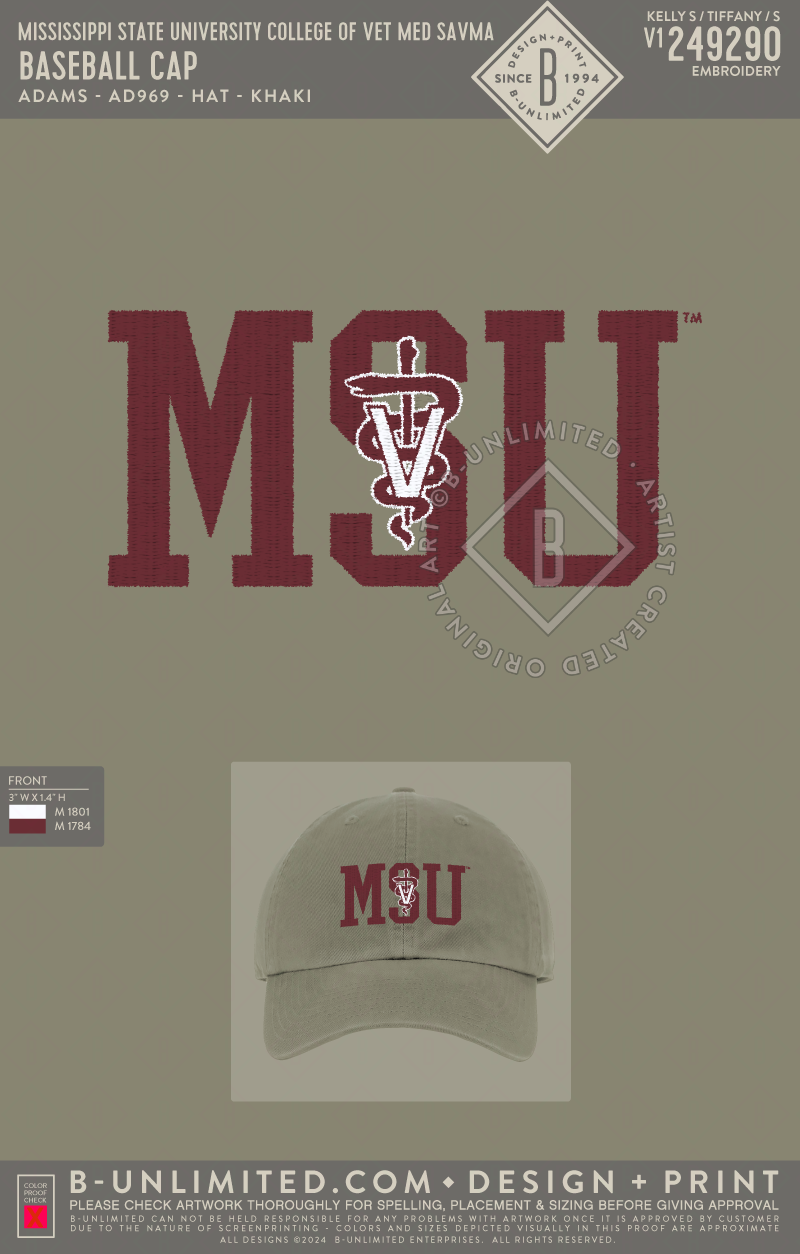 Mississippi State University College of Vet Med SAVMA - Baseball Cap - Adams - AD969 - Hat - Khaki