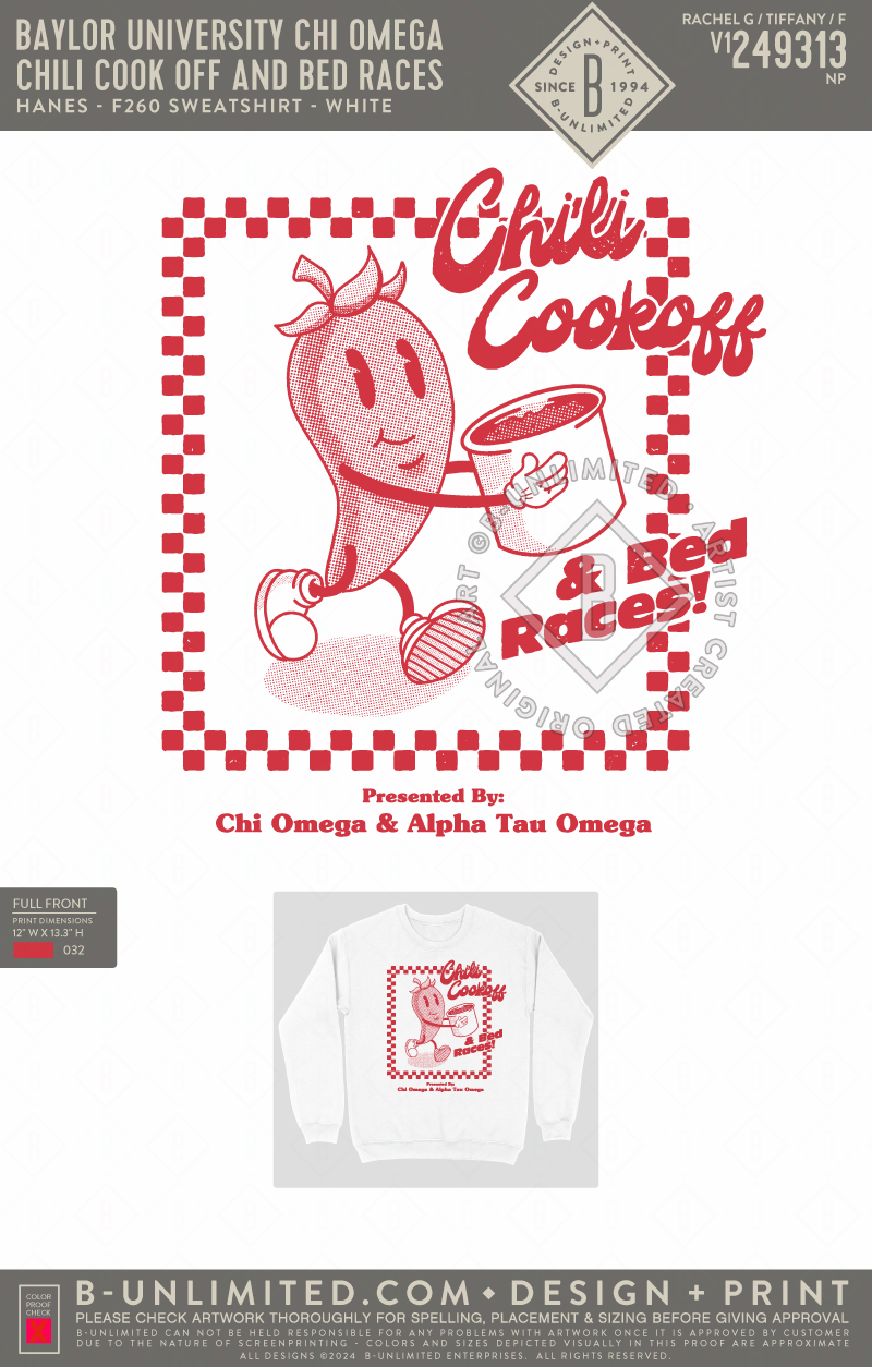 Baylor University Chi Omega - Chili Cook Off and Bed Races - Hanes - F260 - Sweatshirt - White