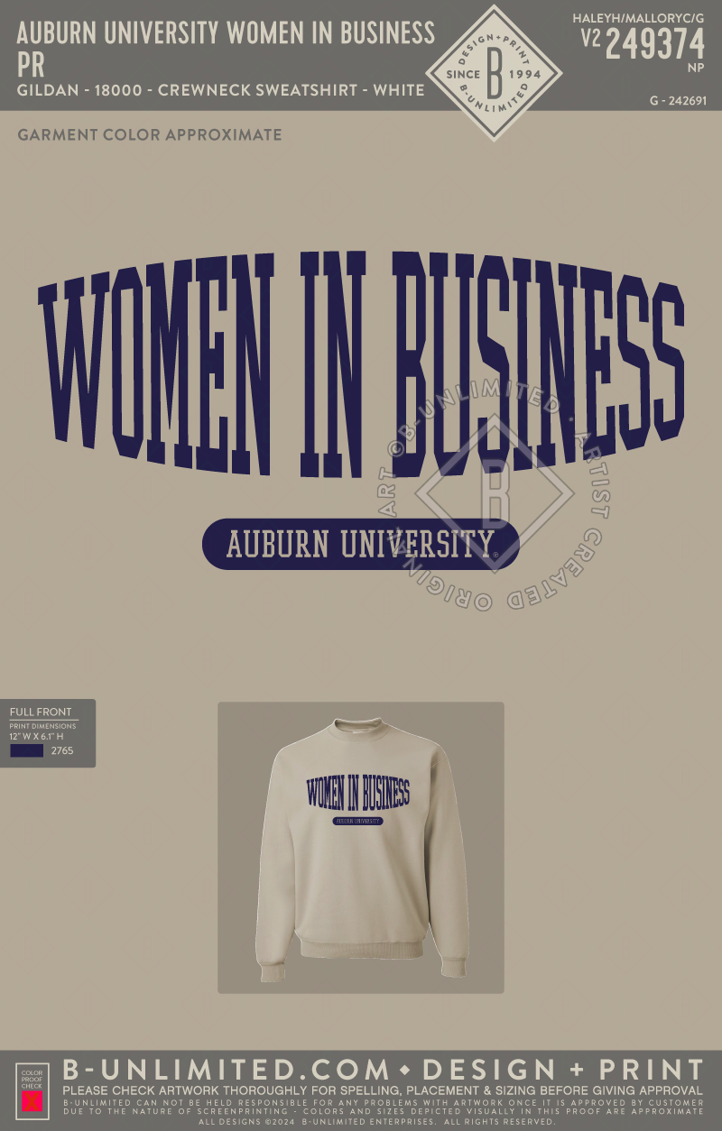 Auburn University Women In Business - PR - Jerzees - 562MR - Sweatshirt - Sandstone