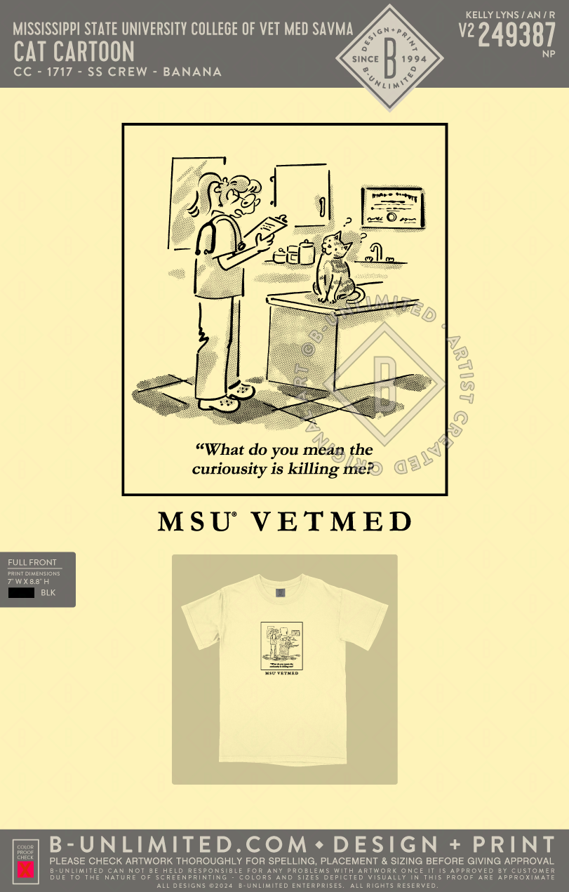 Mississippi State University College of Vet Med SAVMA - Cat Cartoon - CC - 1717 - SS Crew - Banana