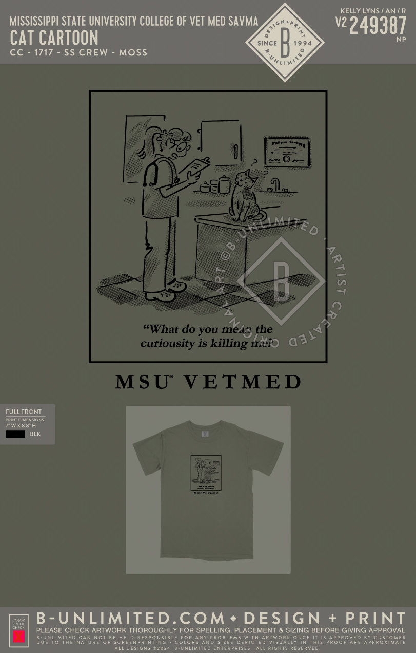 Mississippi State University College of Vet Med SAVMA - Cat Cartoon - CC - 1717 - SS Crew - Moss