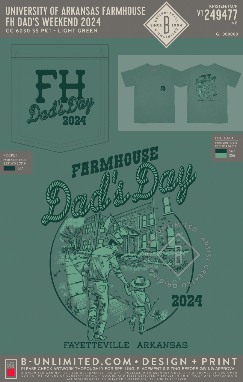 University of Arkansas Farmhouse - FH Dad's Weekend 2024 - CC - 6030 - SS Pocket - Light Green