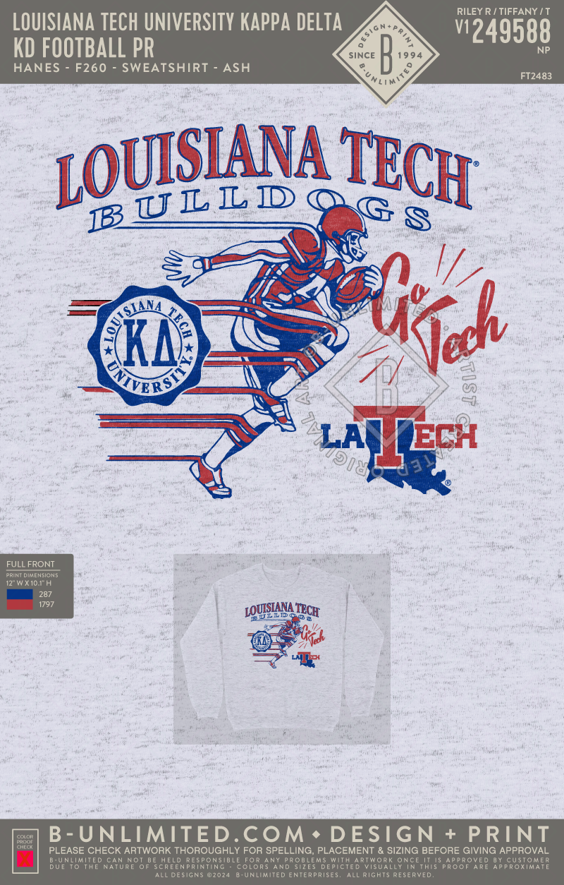 Louisiana Tech University Kappa Delta - KD Football PR - Hanes - F260 - Sweatshirt - Ash