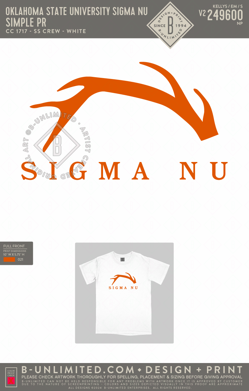 Oklahoma State University Sigma Nu - Simple PR - CC - 1717 - SS Crew - White