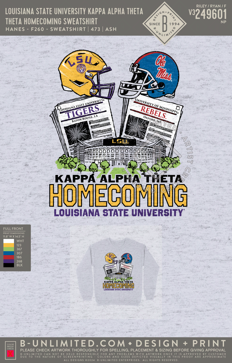 Louisiana State University Kappa Alpha Theta - Theta Homecoming Sweatshirt - Hanes - F260 - Sweatshirt - Ash